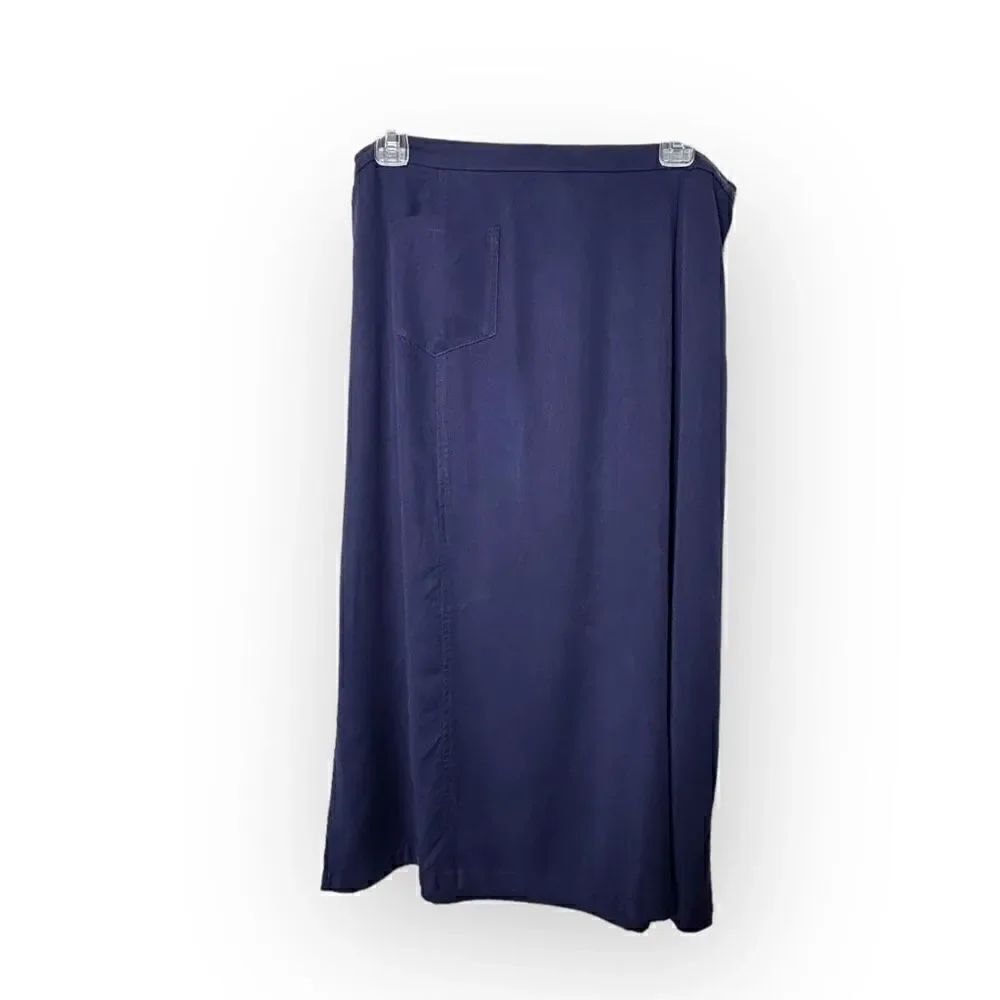 Sag Harbor Petite long Blue Skirt with pocket and slits womens Size Large